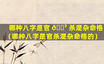 哪种八字是官 🐳 杀混杂命格（哪种八字是官杀混杂命格的）